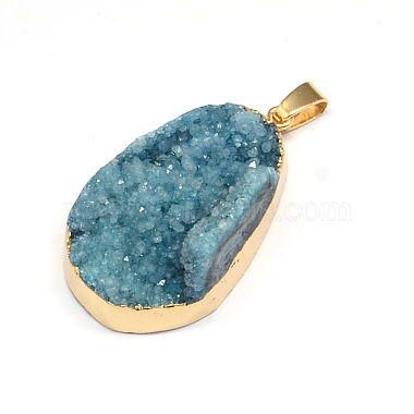 Plated Natural Drusy Agate Teardrop Pendants(G-R275-15)-2