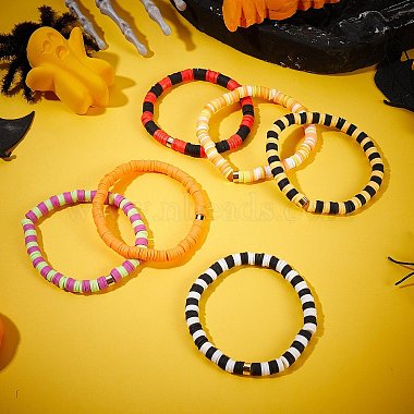 Handmade Polymer Clay Heishi Beads Stretch Bracelets Sets(BJEW-JB05902-10)-7