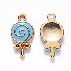 Alloy Pendant Rhinestone Settings, with Enamel, Lollipop, Light Gold, Deep Sky Blue, Fit for 1mm Rhinestone, 18.5x10x2mm, Hole: 1.6mm(ENAM-S121-095A)