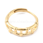 304 Stainless Steel Hollow Rectangle Adjustable Rings, Real 14K Gold Plated, US Size 8 1/2(18.5mm)(RJEW-D002-24G)