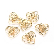 Brass Pendant Rhinestone Settings, Heart with Butterfly, Real 18K Gold Plated, 25.5x25.5x2.5mm, Hole: 2mm, Fit For 1.2mm Rhinestone(KK-L180-085G)
