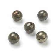 Natural Pyrite Beads, Half Drilled, Round, 6mm, Hole: 1mm(G-H267-03B)