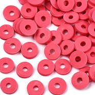 Handmade Polymer Clay Beads, for DIY Jewelry Crafts Supplies, Disc/Flat Round, Heishi Beads, Deep Pink, 6x1mm, Hole: 2mm, about 1175pcs/50g(X-CLAY-Q251-6.0mm-88)