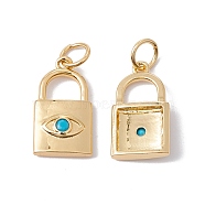 Rack Plating Brass Micro Pave Deep Sky Blue Cubic Zirconia Pendants, with Jump Ring, Cadmium Free & Nickel Free & Lead Free, Lock with Eye, Real 18K Gold Plated, 15.5x8.5x2.5mm, Jump Ring: 5x0.6mm, Inner Diameter: 3.4mm(ZIRC-C040-35G)