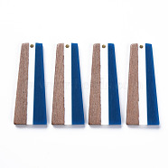 Resin & Walnut Wood Pendants, Trapezoid, Dark Blue, 49x19x3mm, Hole: 2mm(X-RESI-S389-073A-A06)