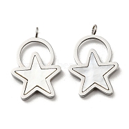 304 Stainless Steel Shell Pendants, Star Charms, Stainless Steel Color, 19.5x13x2mm, Hole: 1.8mm(STAS-L022-013P)