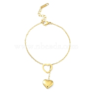 Ion Plating(IP) 304 Stainless Steel Heart Shape Pendants Bracelets for Women, Lariat Bracelets, Golden, 6-5/8 inch(16.8cm)(BJEW-K254-13G)