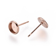 304 Stainless Steel Stud Earring Settings, Flat Round, Rose Gold, Tray: 6mm, 8mm, Pin: 0.8mm(X-STAS-K131-A-01RG)