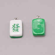 Resin Pendants, with Iron Finding, Imitation Mahjong Tiles, Green, Rectangle, Green Dragon, 19.5~20.5x11.5x7~7.5mm, Hole: 2mm(RESI-WH0025-02)