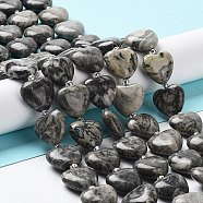 Natural Map Stone Beads Strands, with Seed Beads, Heart, 14~15x15x6~6.5mm, Hole: 1.4mm, about 23~24pcs/strand, 14.57''(37cm)(G-E614-A07-01)