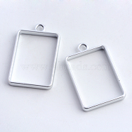 Rack Plating Alloy Rectangle Open Back Bezel Pendants, For DIY UV Resin, Epoxy Resin, Pressed Flower Jewelry, Hollow, Cadmium Free & Nickel Free & Lead Free, Matte Silver, 33.5x21x3.5mm, Hole: 3mm(X-PALLOY-S047-28B-FF)