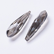 Glass Pendants, Faceted, teardrop, Black, 49x14x13mm, Hole: 1.5mm(EGLA-E044-A03)