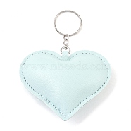 PU Leather Keychain, with Metal Findings, Heart, Light Cyan, 9.7cm(AJEW-L032-01C)