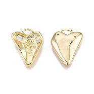 Brass Pave Clear Cubic Zirconia Charms, Nickel Free, Heart with Rose, Real 18K Gold Plated, 15x12x2mm, Hole: 1.6mm(KK-N231-347)