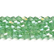 Transparent Electroplate Glass Beads Strands, AB Color Plated, Faceted, Bicone, Light Green, 3.5~3.8mm, about 113~115pcs/strand, 36~36.5cm(GLAA-F029-3mm-A24)