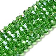 Transparent Glass Beads, Faceted, Round, Green, 6x5.5mm, Hole: 1.2mm, about 91~93pcs/strand, 19.57''~19.92''(49.7~50.6cm)(EGLA-A035-T6mm-B11)