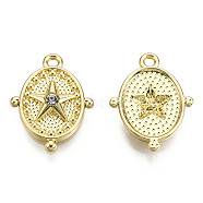 Rack Plating Alloy Charms, with Crystal Rhinestone, Cadmium Free & Nickel Free & Lead Free, Oval with Star, Light Gold, 19.5x15x3.5mm, Hole: 1.6mm(PALLOY-N155-194)