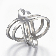304 Stainless Steel Finger Rings, Wide Band Rings, Criss Cross Ring, Double Rings, X Rings, Hollow, Stainless Steel Color, 18mm(RJEW-E153-32P-18mm)