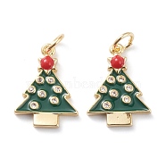 Christmas Style Brass Micro Pave Clear Cubic Zirconia Pendants, with Colorful Enamel & Jump Rings, Long-Lasting Plated, Christmas Tree, Real 18k Gold Plated, 17x12x2mm, Hole: 3mm, Jump Ring: 5x1mm(ZIRC-Z008-02G)