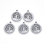 304 Stainless Steel Pendants, Laser Cut, Flat Round with Tree of Life, Stainless Steel Color, 17.4x13.8x1mm, Hole: 1mm(X-STAS-N092-09)