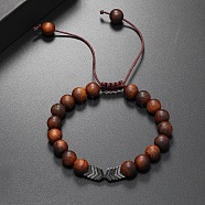 Ethnic Style Round Wood Men's Braided Bead Bracelets, Adjustable Arrow Synthetic Non-magnetic Hematite Bracelets, Platinum Plated(YO2392-4)