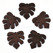 Natural Wenge Wood Pendants, Undyed, Leaf Charms, Coconut Brown, 30x28.5x3.5mm, Hole: 2mm(WOOD-T023-49A-01)
