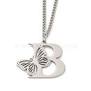 201 Stainless Steel Necklaces, Letter B, 23.74 inch(60.3cm) p: 29x34.5x1.3mm(NJEW-Q336-01B-P)