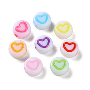 Opaque Acrylic Beads, Craft Style, Flat Round with Heart, Mixed Color, 6.5x3.5mm, Hole: 1.6mm, about 4500pcs/500g(SACR-P031-21A)