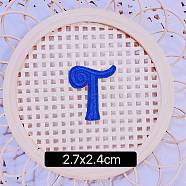 Computerized Embroidery Cloth Self Adhesive Patches, Stick on Patch, Costume Accessories, Letter, Blue, T:27x24mm(FIND-TAC0002-02T)