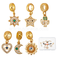 6Pcs 6 Style Brass Cubic Zirconia European Dangle Charms, Largr Hole Pendants, Long-Lasting Plated, Mixed Shapes, Colorful, Real 18K Gold Plated, 18~23mm, Hole: 5mm, 1pc/style(KK-BBC0001-92)