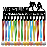 Iron Medal Holder Frame, 14 Hooks Medals Display Hanger Rack, with Screws, Black, Wrestling, Human, 130x290mm(AJEW-WH0390-034)