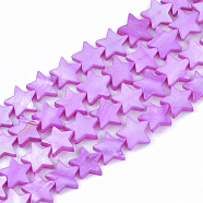 Freshwater Shell Beads Strands, Dyed, Star, Violet, 12x12.5x3mm, Hole: 1mm, about 35pcs/strand, 15.55 inch(39.5cm)(SHEL-S276-31E)
