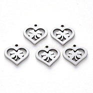 201 Stainless Steel Charms, Laser Cut, Heart Ring with Clover, Stainless Steel Color, 13.5x14.5x1mm, Hole: 1.2mm(STAS-N092-82)