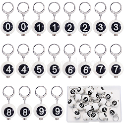 Round with Black Number Silicone Pendant Decorations, with 304 Stainless Steel Leverback Earring Findings, White, 33mm, 10 style, 2pcs/style, 20pcs/box(HJEW-SC00059)