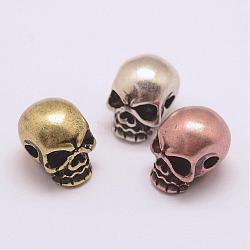Brass Beads, Long-Lasting Plated, Cadmium Free & Nickel Free & Lead Free, Skull, Mixed Color, 10x8x10mm, Hole: 2mm(ZIRC-G093-35-NR)