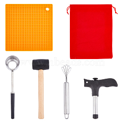 Stainless Steel Coconut Opener Sets, with Velvet Drawstring Bag, Silicone Hot Pads, Mixed Color(TOOL-FH0001-63)