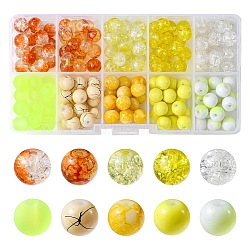 200Pcs 10 Style Mixed Style Glass Beads Strands, for Beading Jewelry Making, Round, Yellow, 8~9mm, Hole: 1.3~1.6mm, 20Pcs/style(GLAA-YW0001-57)