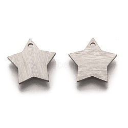 Tarnish Resistant 304 Stainless Steel Pendants, Stamping Blank Tag, Laser Cut, Double Side Drawbench Effect, Star, Stainless Steel Color, 10.5x11x1mm, Hole: 1mm(STAS-O133-03A-P)