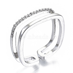 Brass Micro Pave Cubic Zirconia Cuff Rings, Open Rings, Cadmium Free & Nickel Free & Lead Free, Real Platinum Plated, Clear, 17x17mm(RJEW-S045-55D-P-NR)