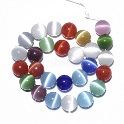 Cat Eye Beads Strands, Round, Mixed Color, 14mm, Hole: 1.2mm, about 27pcs/strand, 14.09 inch(35.8cm)(CE-R009-02-14mm)