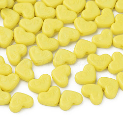 Opaque Acrylic Beads, Dyed, Heart with Word Love, Yellow, 10x13.5x4.5mm, Hole: 1.8mm, about 2300pcs/500g(MACR-S373-128-S10)