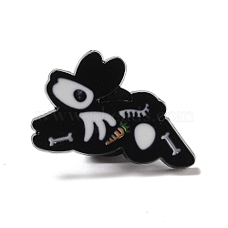 Rabbit Skeleton Enamel Pin, Halloween Animal Alloy Badge for Backpack Clothing, Electrophoresis Black, White, 16x25x2mm, Pin: 1mm(JEWB-F016-16EB)