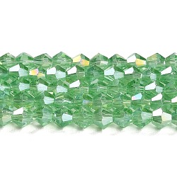 Transparent Electroplate Glass Beads Strands, AB Color Plated, Faceted, Bicone, Light Green, 3.5~3.8mm, about 113~115pcs/strand, 36~36.5cm(GLAA-F029-3mm-A24)