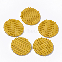 Acrylic Pendants, Imitation Woven Rattan Pattern, Flat Round, Gold, 38x5mm, Hole: 1.5mm(OACR-T010-04B)