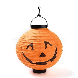 Halloween Paper Lantern, with Plastic Holder & Hook,  for Party Decoration, Orange, Pumpkin Pattern, 285x205x26mm(HJEW-Z001-01B)