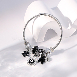 European Style Evil Eye Flower Enamel Charms Bangles, Adjustable Glass Bead Bangles for Women(SJ6392)