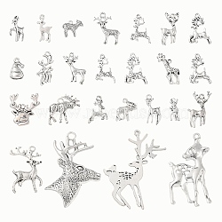 50Pcs 25 Styles Tibetan Style Alloy Pendants, Christmas Reindeer/Stag Pendants, Antique Silver, 13.5~49.7x7~44.5x1~8mm, Hole: 1~4mm, 2pcs/style(FIND-YW0002-13)