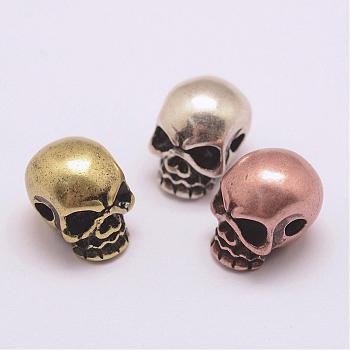 Brass Beads, Long-Lasting Plated, Cadmium Free & Nickel Free & Lead Free, Skull, Mixed Color, 10x8x10mm, Hole: 2mm