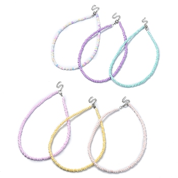 6Pcs 6 Color Glass Seed Beaded Necklaces Set with 304 Stainless Steel Clasps, Mixed Color, 13.98~14.17 inch(35.5~36cm), 1Pc/color