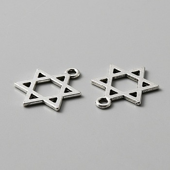 Tibetan Style Alloy Pendants, Star of David Charms, Antique Silver, 21x16x1mm, Hole: 1.8mm